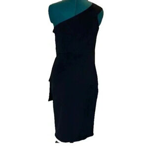 Elia-Cher Little Black Dress One Shoulder Flattering Size 8